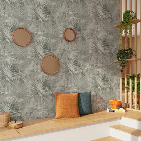 Papier peint vinyle YUCCA coloris vert de gris