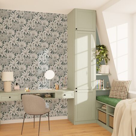 Papier peint intissé FLORENTINE PALM GARDEN coloris vert céladon