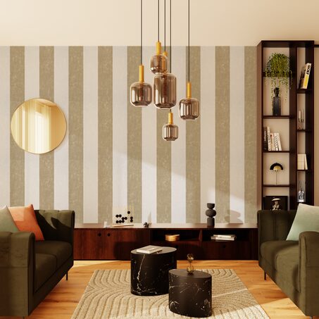 Papier peint intissé PALAZZO STRIPE coloris or et blanc