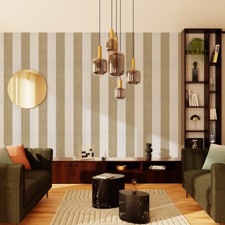 Papier peint intissé PALAZZO STRIPE coloris or et blanc
