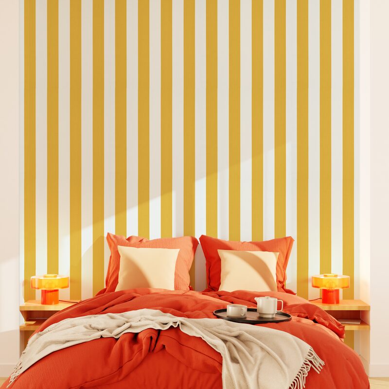 Papier peint intissé OPAL STRIPE coloris jaune moutarde et blanc