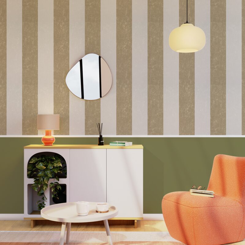 Papier peint intissé PALAZZO STRIPE coloris or et blanc