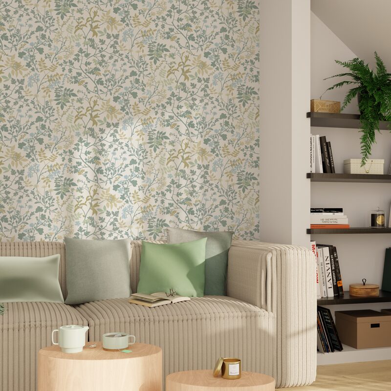 Papier peint intissé CARLY coloris vert de gris