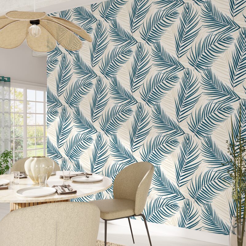 Papier peint intissé BERTILLE coloris bleu paon