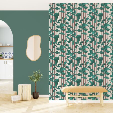 Papier peint intissé PEPEROMIA coloris vert anglais et rose