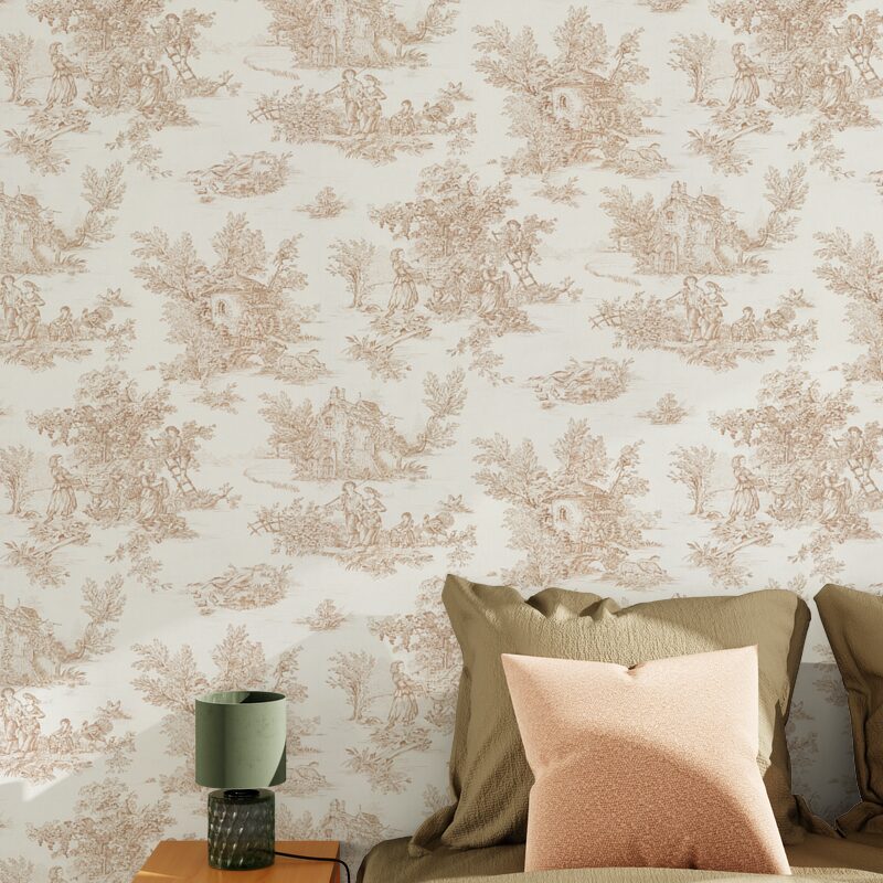 Papier peint intissé JOUY coloris beige foncé
