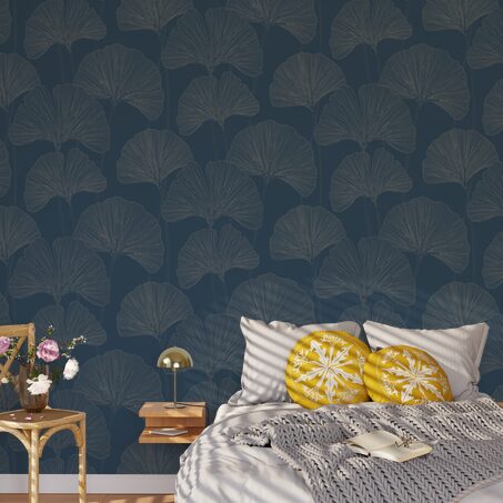 Papier peint intissé GINKGO coloris bleu nuit