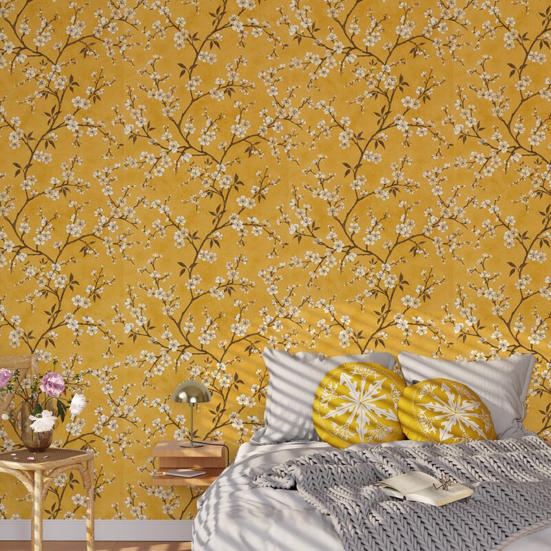 Papier peint intissé FLORENTINE BLOSSOM coloris safran