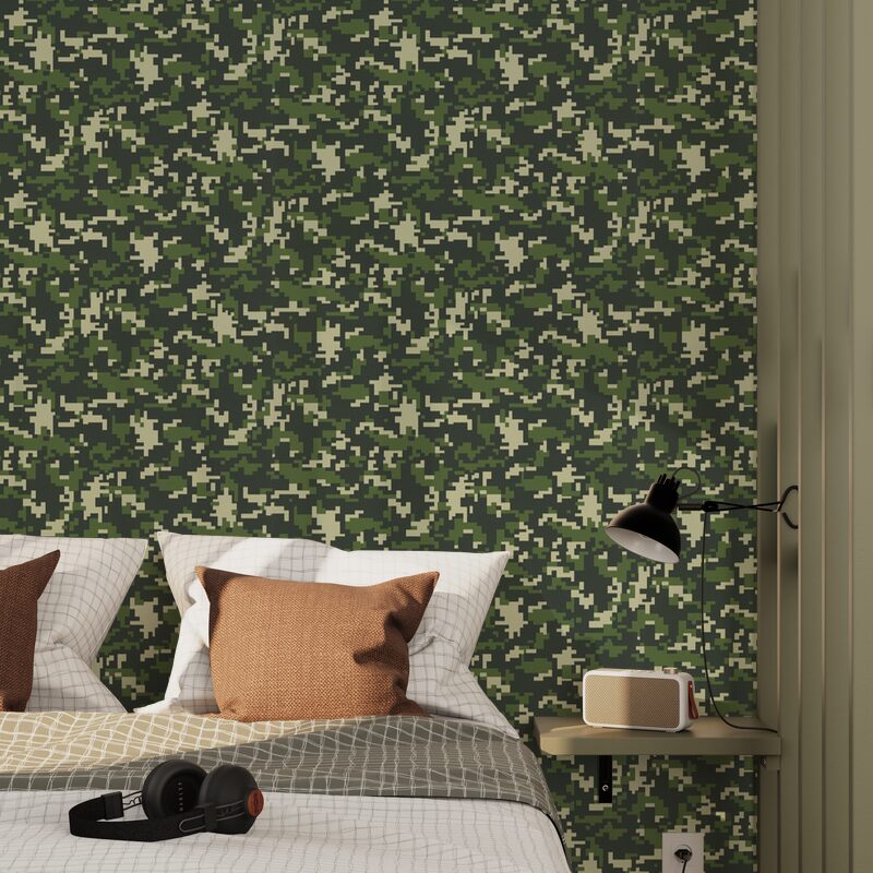 Papier peint intissé CAMO coloris vert kaki
