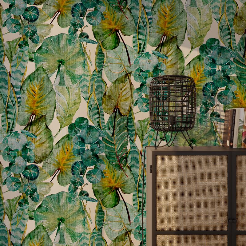 Papier peint intissé SAAYA coloris vert feuille