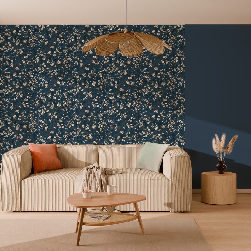 Papier peint intissé FLORENTINE BLOSSOM coloris bluestone