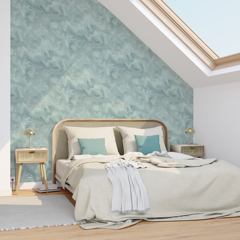 Papier peint intissé AZALÉ coloris bleu océan