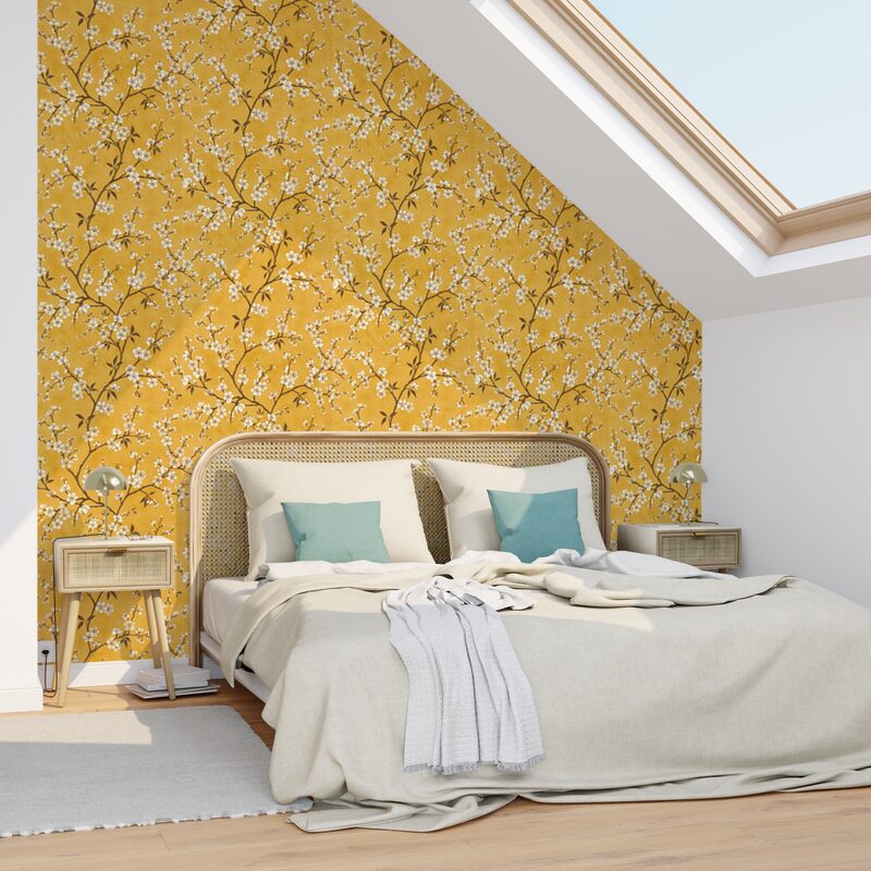 Papier peint intissé FLORENTINE BLOSSOM coloris safran