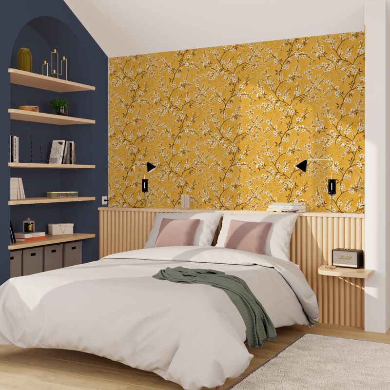 Papier peint intissé FLORENTINE BLOSSOM coloris safran