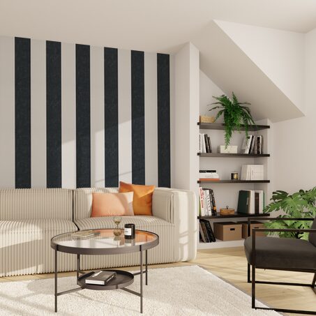 Papier peint intissé PALAZZO STRIPE coloris noir et blanc