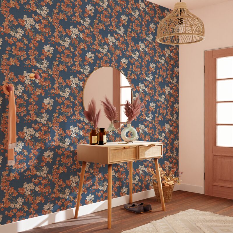 Papier peint intissé LYSIA coloris bleu foncé et rouge