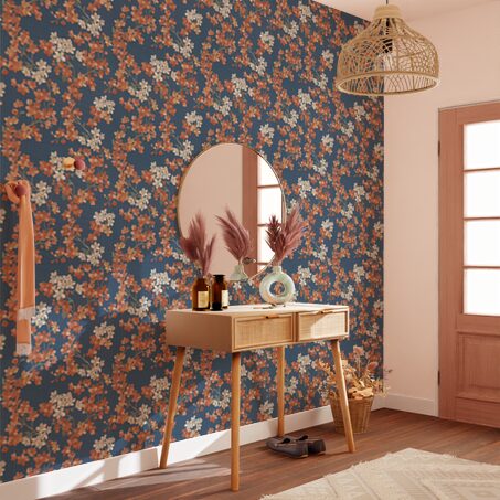 Papier peint intissé LYSIA coloris bleu foncé et rouge