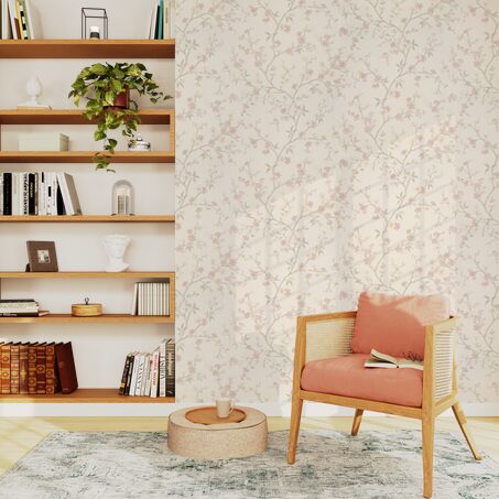 Papier peint intissé CHERRY BLOSSOM coloris blanc cassé et rose
