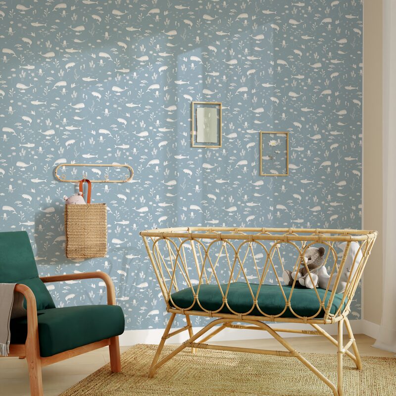 Papier peint intissé LITTLE DUTCH OCEAN coloris bleu jeans