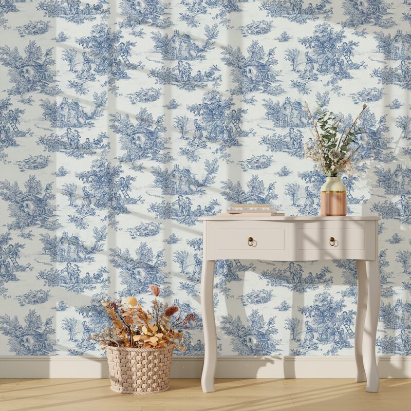 Papier peint intissé JOUY coloris bleu indigo