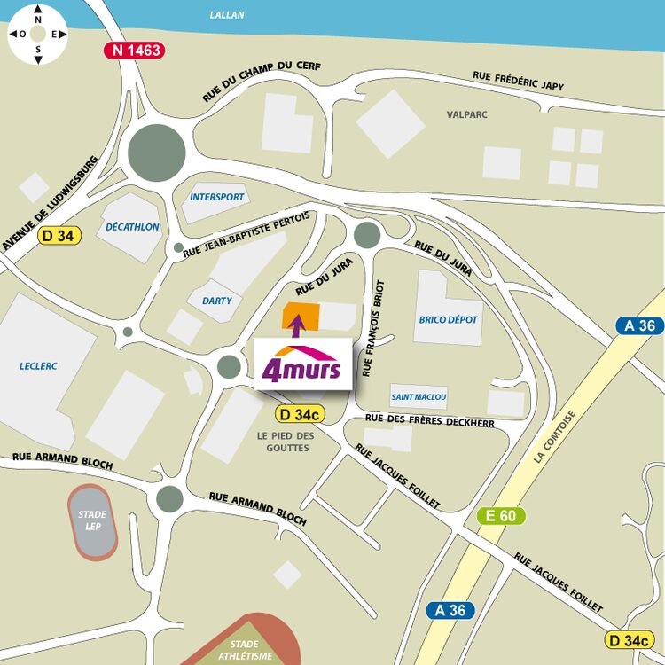plan d'accès 4MURS Montbeliard - Montbéliard