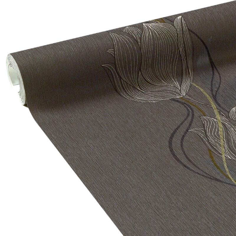 Papier peint intissé JENNA FLOWER coloris chocolat