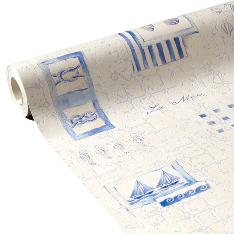 Papier peint vinyle BLUE SEA coloris blanc