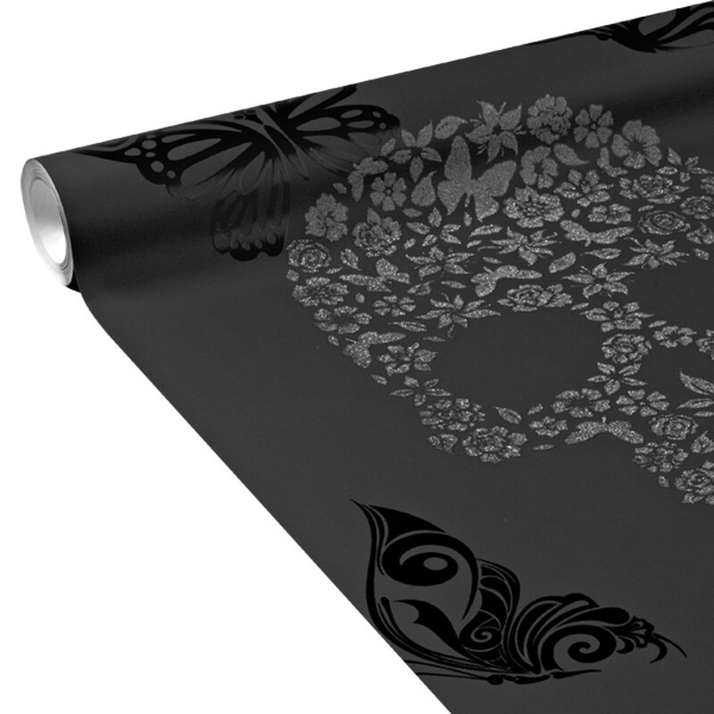 Papier peint intissé SKULL FLOWERED coloris noir