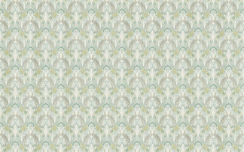 Papier peint vinyle ROYAL PEACOCK coloris vert de gris