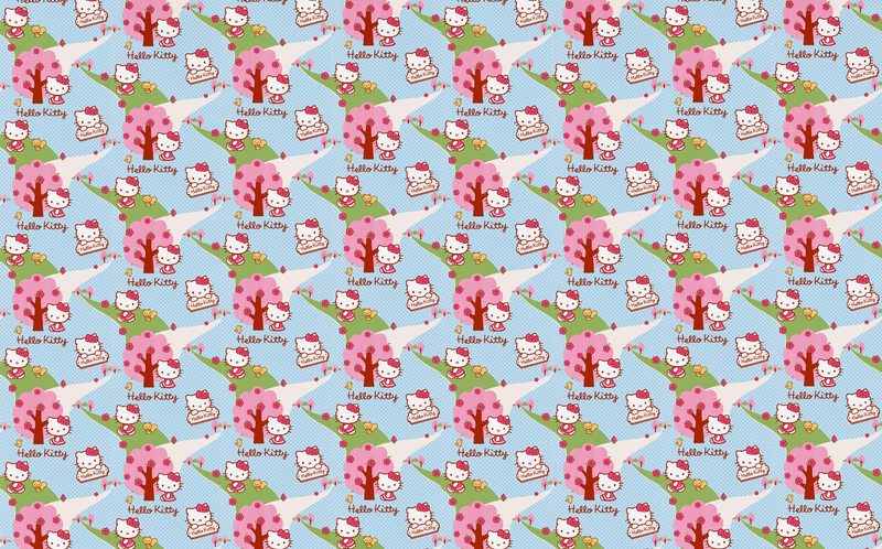 Papier peint SWEETY HELLO KITTY coloris bleu ciel