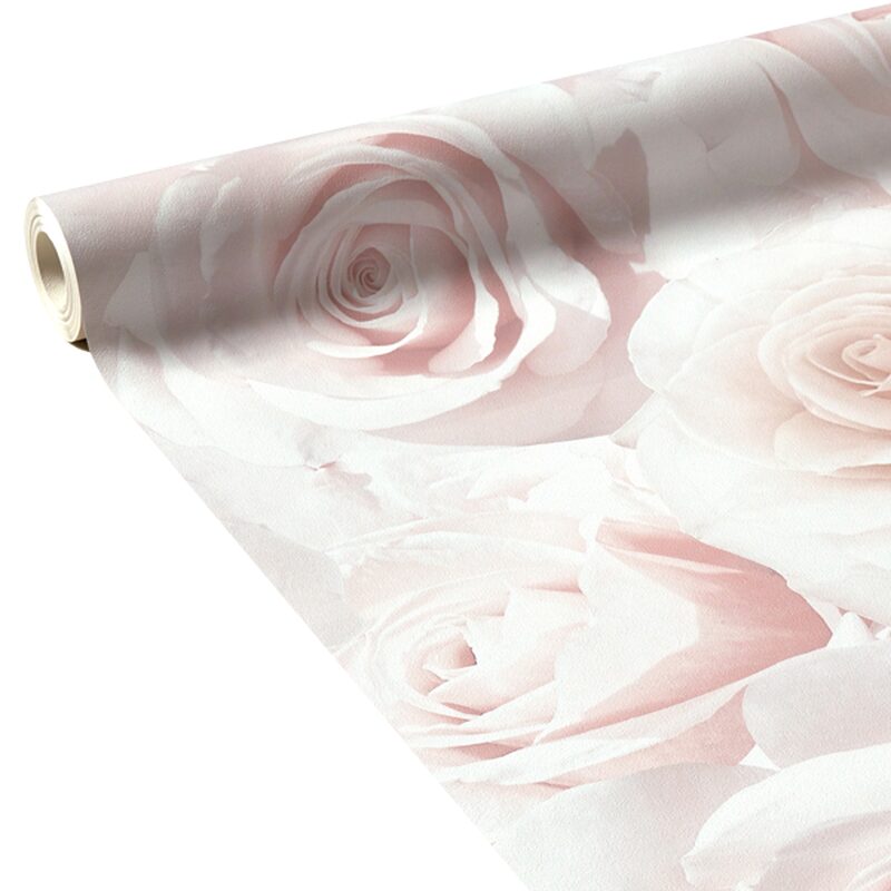 Papier peint LIT DE ROSES coloris rose tendre