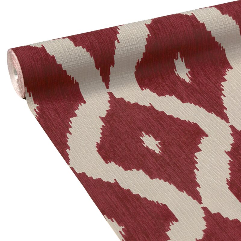 Papier peint intissé IKAT coloris rouge grenadine