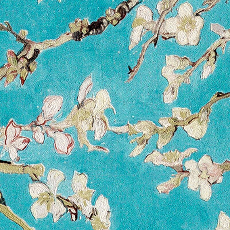 Papier peint intissé VAN GOGH ALMOND BLOSSOM coloris bleu ceruléen