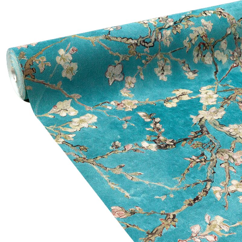Papier peint intissé VAN GOGH ALMOND BLOSSOM coloris bleu ceruléen