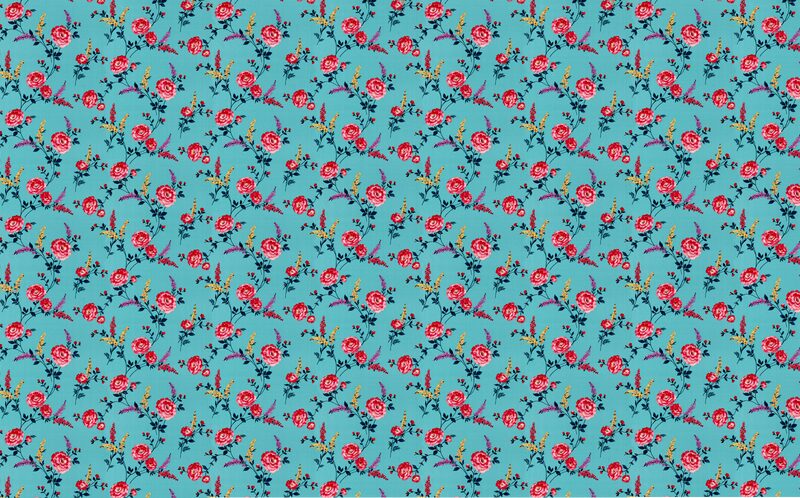 Papier peint intissé POSIE coloris bleu turquoise