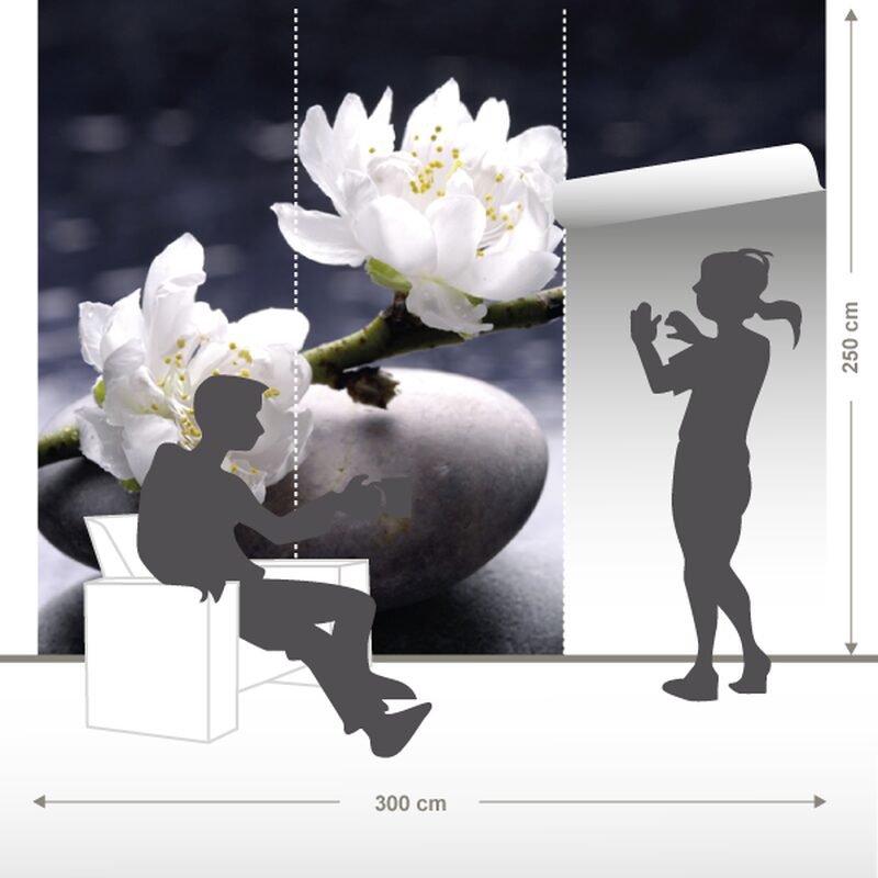 Papier peint panoramique XL WHITE FLOWERS ON STONE 300 x 250 cm