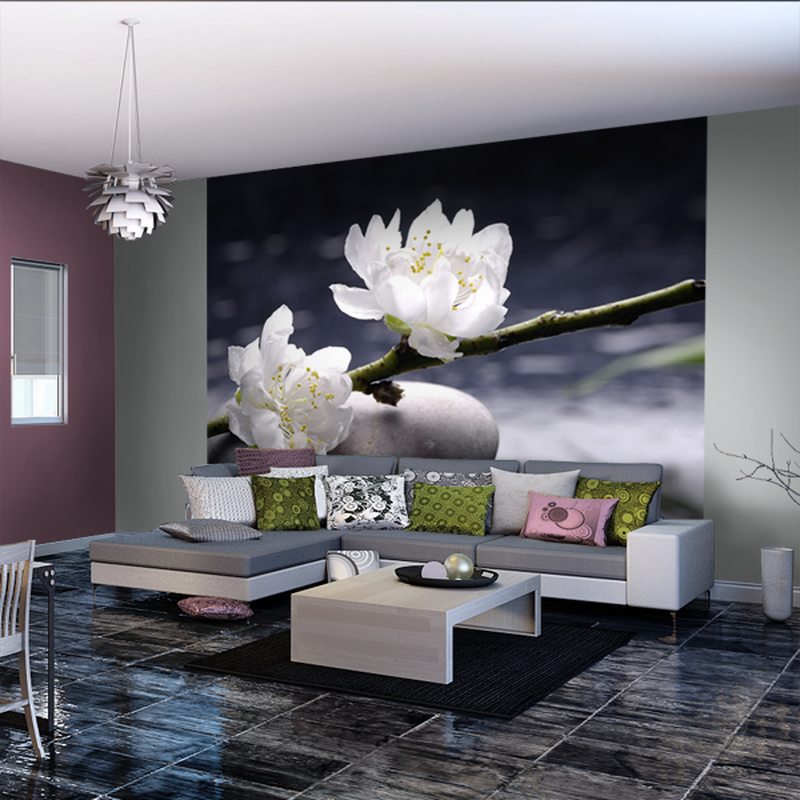 Papier peint panoramique XL WHITE FLOWERS ON STONE 300 x 250 cm