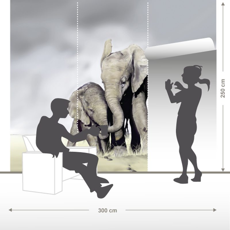 Papier peint panoramique XL ELEPHANT FAMILY 300 x 250 cm