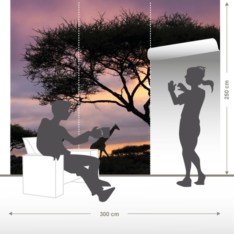 Papier peint panoramique XL GIRAFFE AT SUNSET 300 x 250 cm
