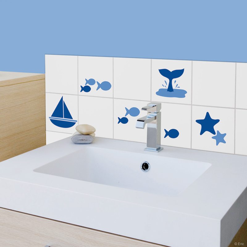 Sticker de carrelage AU BORD DE LA MER coloris bleu outremer