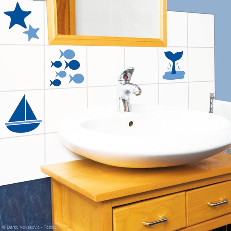 Sticker de carrelage AU BORD DE LA MER coloris bleu outremer