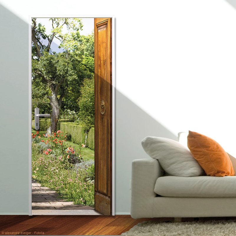 Sticker de porte MON JARDIN coloris vert lierre