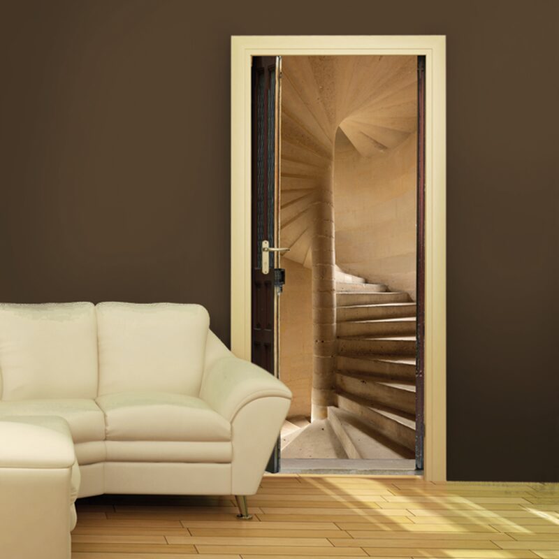 Sticker de porte ESCALIER A VIS coloris sable doré