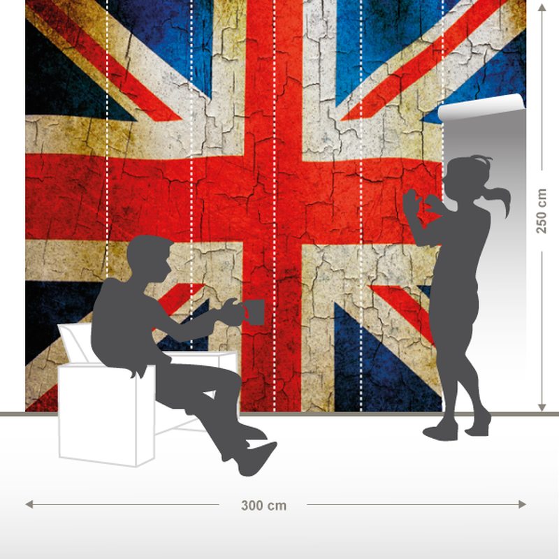 Papier peint panoramique XL UNION JACK FISSURE 300 x 250 cm