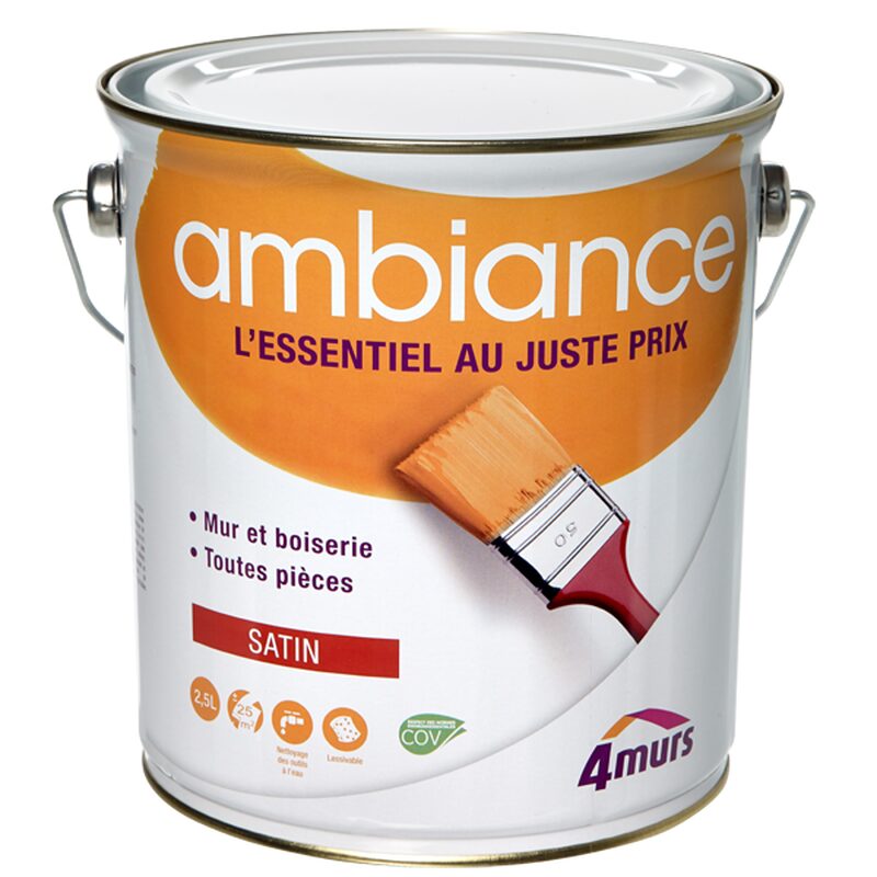 Peinture Multi-supports AMBIANCE Acrylique blanc Satiné 2,5 L
