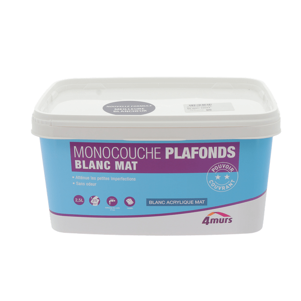 Peinture MONOCOUCHE PLAFONDS ESSENTIEL Acrylique blanc Mat 2,5 L