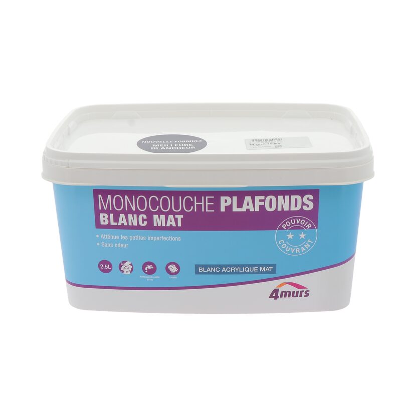 Peinture MONOCOUCHE PLAFONDS ESSENTIEL Acrylique blanc Mat 2,5 L