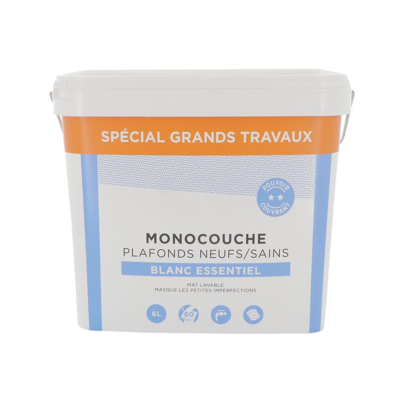 Peinture MONOCOUCHE PLAFONDS ESSENTIEL Acrylique blanc Mat 6 L