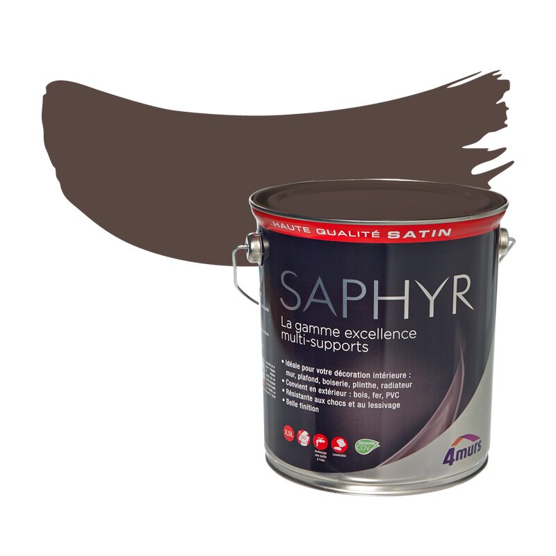 Peinture Multi-supports SAPHYR Alkyde chocolat noir Satiné 2,5 L