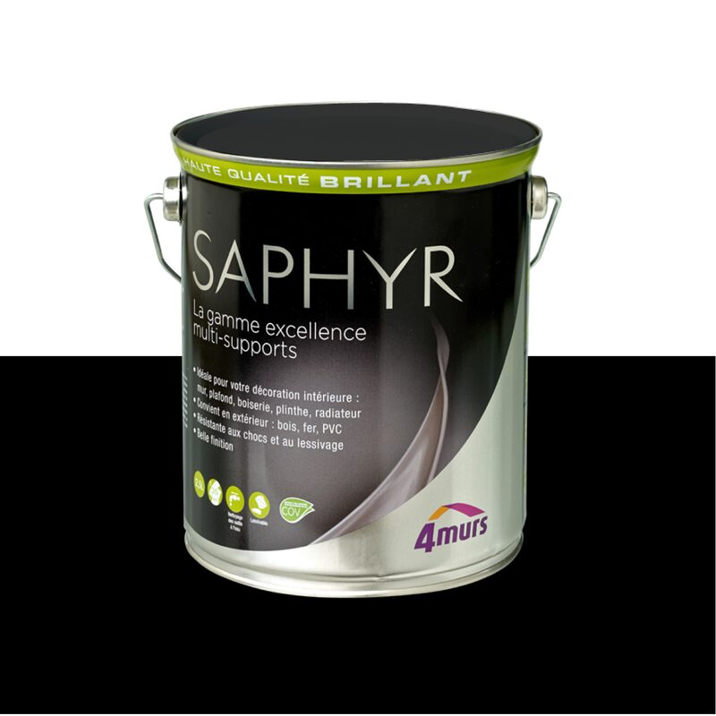 Peinture Multi-supports SAPHYR Alkyde noir pur Brillant 2,5 L